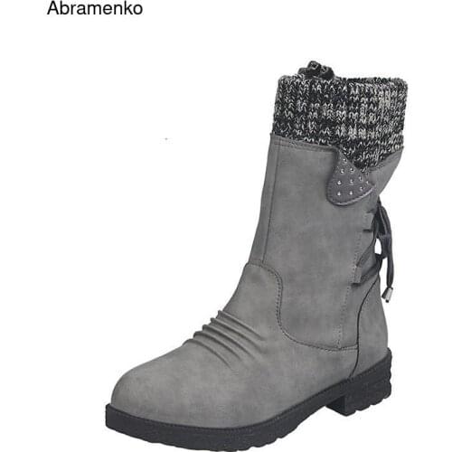 Women Boots Winter Warm Snow Boots For Women Flat Sweater Ankle Boots Solid Female Brown Black Boot Footwear Plus Size 35-43