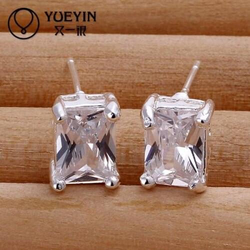 New fashion New Design silver plated jewelry Womens earrings Earhook Trendy Wholesale Big Square Crystal stud earring