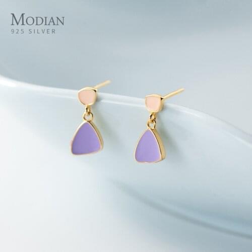 Modian Real 925 Sterling Silver Purple Triangle Dangle Earring for Women Pink Geometric Drop Earring Fine Jewelry Birthday Gift