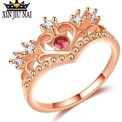 Fashion Vintage Rose Gold Crystal Drill Hollow Crown Shaped Queen Temperament Rings For Women Party Wedding Ring Jewelry