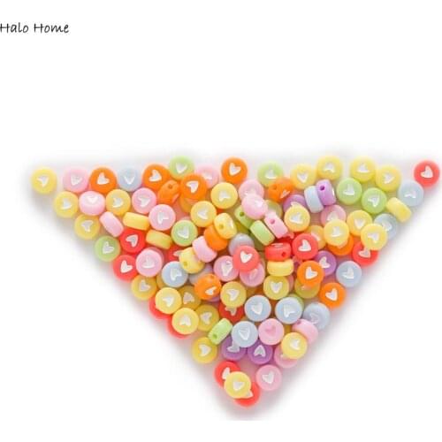 100pcs Mixed Heart Pattern Round Shaped Acrylic Spacer Beads Jewelry Making Sewing Handmade Shoes Bags Clothing Headwear DIY 7mm