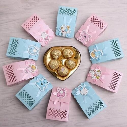 12Pcs Ribbon Candy Boxes for Baby Newborns Shower Birthday Party Bags Favor Gift TER