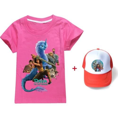 2021 Summer Kids Clothes Girls Boys Raya and The Last Dragon T-shirt Cartoon Tops Cap Cotton Tees Short Sleeve Children Outfits