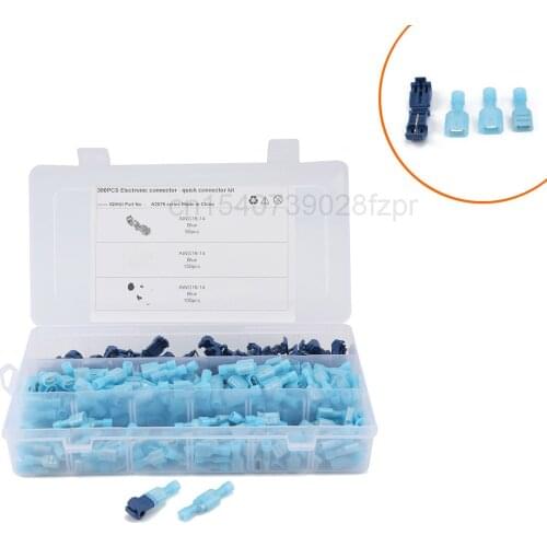 300 Boxed Connector Kits - Blue Nylon Insulated Quick Connect Terminals with T-type Break Free Terminals