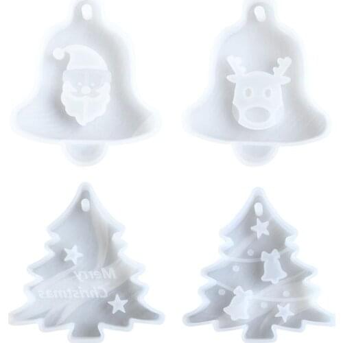 4 Pcs Diy Crystal Epoxy Christmas Bell Mold Christmas Tree Pendant Elk Decoration Pendant Silicone Mold