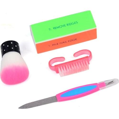 WUF 4pcs/lot Nail Manicure Kit Cuticle Cutter Cleaning Brush Nail Art Accessories Sanding Nail Files UV Gel Polish Tools