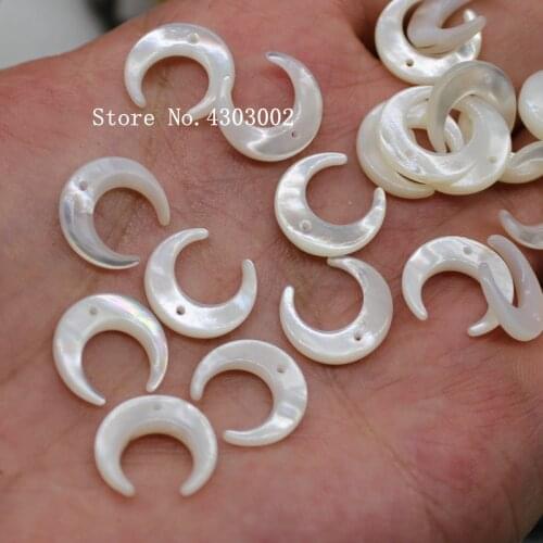 50pcs/lot 13mm Drilled Wholesale white Natural Moon Cabochon Mother of Pearl shell for DIY Jewelry Moon Pearl Shell For Earrings