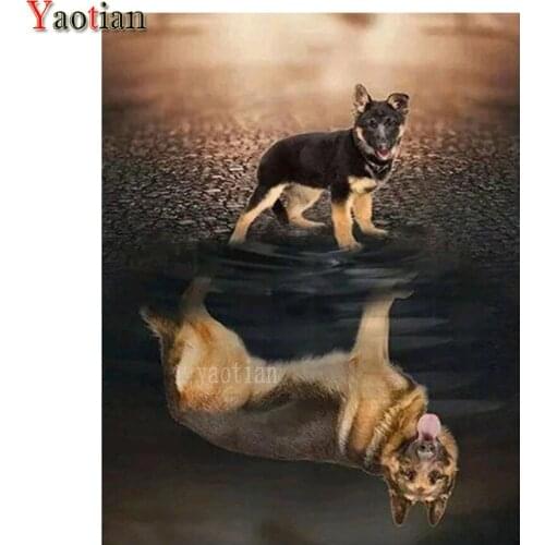 German Shepherd Reflection Dog 5D Diamond Painting Diamond Mosaic DIY Full Drill Square Diamond Embroidery Cross Stitch Decor