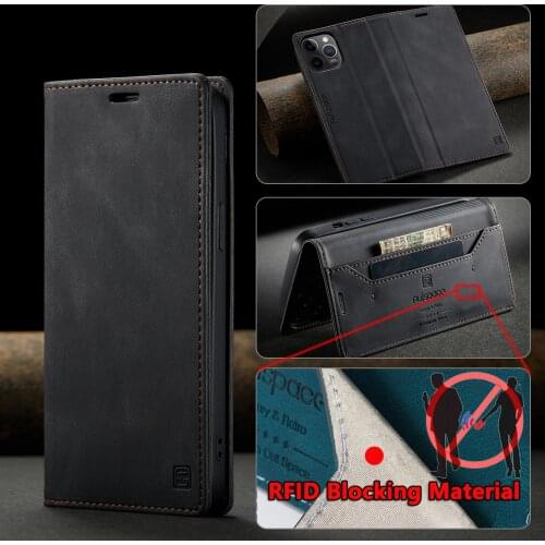 For iPhone 12 11 Pro MAX XS 5 6 6S 7 8 Plus XR SE RFID Protector Magnetic Leather Phone Case Folding Retro Cover With Card Slot