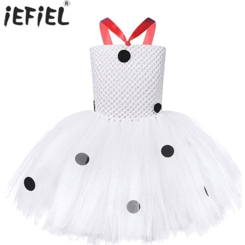Dalmatian Girls Tutu Dress Polka Dot Tulle Flower Girl Birthday Party Dress Kids Halloween Costumes Dalmatian Dog Girls Dress Up
