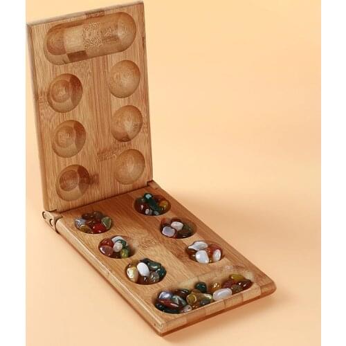 Childrens Educational Toys Board Game Folding Bamboo Board Natural Agate Stone Travel Game For Children Board Strategy Game
