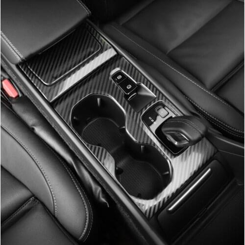 For Volvo XC40 XC 40 2019 2020 ABS Accessories Carbon Fiber Gear Shift Panel Cover Water Cup Cover Trim Car Styling LHD