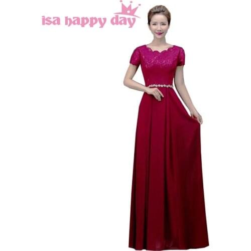 Ivory dark red beaded elegant bridesmaid gown new arrival 2020 plus size bridesmaids party occasion dresses with sleeve H3118