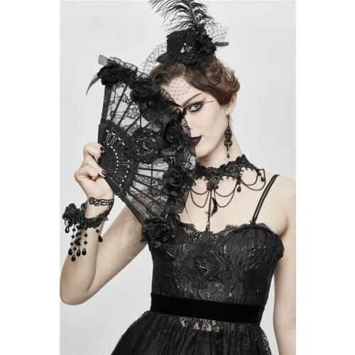 Gothic Black Folding Elegant Silk Hand Fan with Gift bag Wedding & Part Accessories