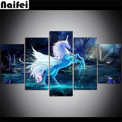 Full square round Diamond Painting 5 Pieces Fairytale World Unicorn 5D DIY Diamond Embroidery Kit Rhinestone mosaic Cross Stitch