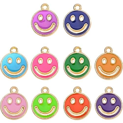Kpop 10Pcs Colorful Alloy Enamel Cute Smiling Face Charms Gold Pendant For DIY Earring Handmade Supplies Accessories Wholesale