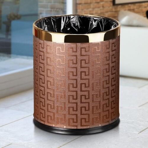Metal Trash Can Home Office Wastebaskets , Double Layer 10L 14L Open Top Round Gabarage Can for Bathroom Kitchen Hotel Waste Bin