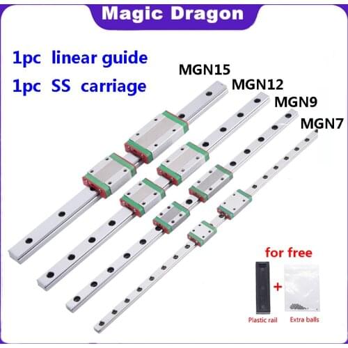 MGN7 MGN9 MGN12 MGN15 200 300 400 500 600 700 800mm Miniature Linear Rail Slide 1Cnc Linear Guide+1 Linear Bearing SS Carriage
