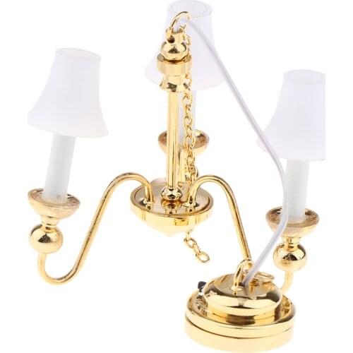 1:12 Dollhouse Miniature Ceiling Lamp LED Light 3 Arm Chandelier, Dollhouse