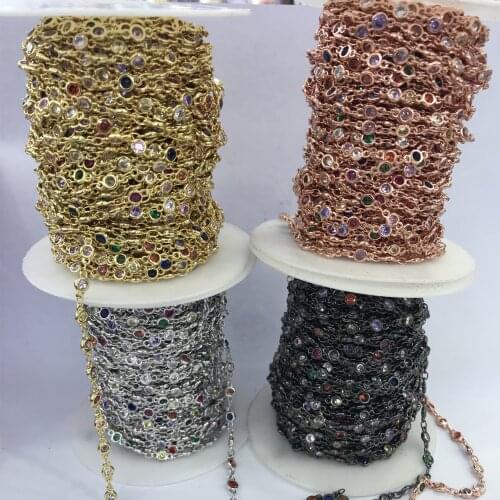 WT-BC132 Trendy Multicolor Cubic Zircon Charm Chain Round 5 Meter Fashion Brass Chain For Women Stylish Jewelry Making