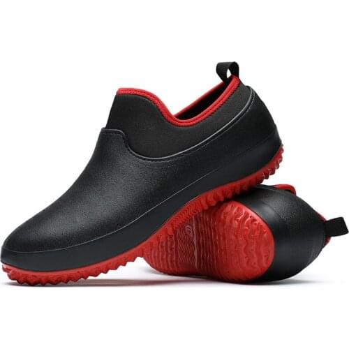 Fashion Men Kitchen Work Shoes Casual Waterproof Rubber Rain Water Shoes Men Loafers Moccasins For Men Boat Non-slip Shoes Black