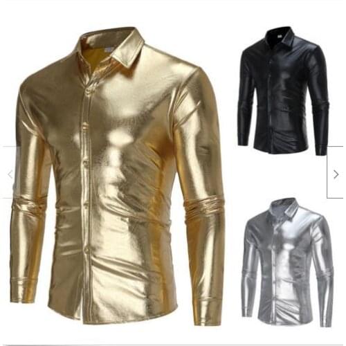 Shiny Glitter Shirts Luxury Long Sleeve Men Casual Shirts S-XL