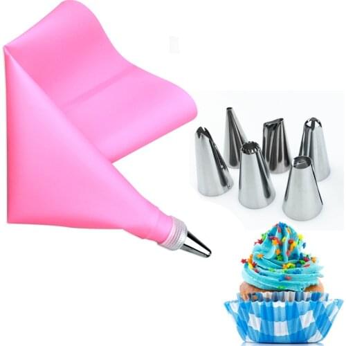 Pink Color Silicone Pastry Bag Tips Kitchen DIY Icing Piping Cream Reusable Pastry Bags +24 Nozzle Set Cake Decorating Tools