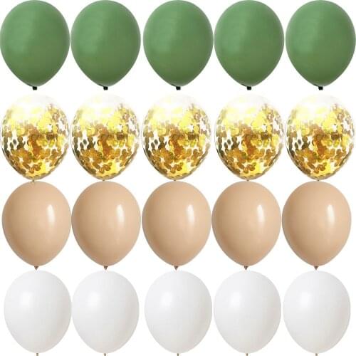 20pcs 10inch Balloon Kit Avocado Green White Gold Confetti Foil Balls For Birthday Wedding Jungle Party Decoration Home Supplies