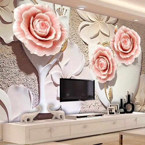 Custom Size Modern Simple 3D Flower Mural Deep Embossed Non-woven Wallpaper for Living Room Bedroom Background Wall Home Decor