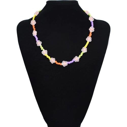 Bohemian Style Flower-Shaped Colorful Acrylic Beads Beaded Y2K Necklace For Girls Summer Beach Party Sexy Jewelry Necklace