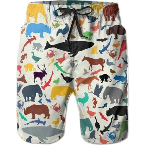Retro African Wild Animal Silhouettes Beach Shorts Men Casual Board Shorts Vacation Quick Dry Shorts Swimwear
