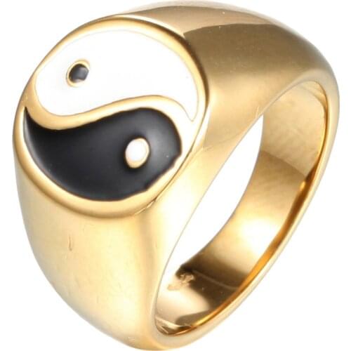 Size 7~13 High quality Stainless Steel Epoxy Pun Chia Tai chi Yin Yang Gossip Ring For Men Women Finger Enamel Statement Jewelry