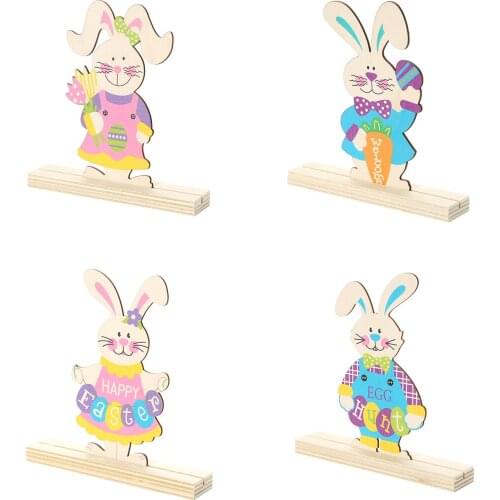 Happy Easter Rabbit Wooden Decoration DIY Natural Wood Hanging Crafts Cute Bunny Easter Ornaments Party Supplies Decoration