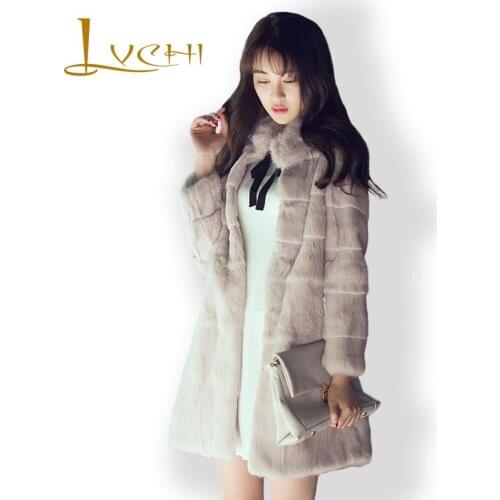 LVCHI 2019 Women Real Mink Fur coats Natural Full Wide-Waist Striped rabbit Fur Winter Coat Womens Fashion Rex rabbit Coat