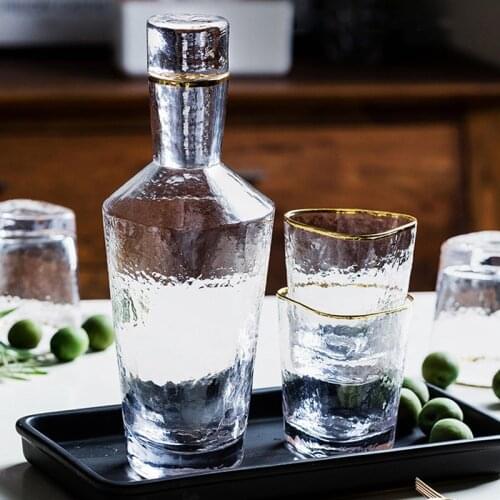 Hammered patternTriangle gold rim Brandy cup wine glass gold rim Glass water cup Whiskey Wine Glass Liquor Beer Glass Wine Sets