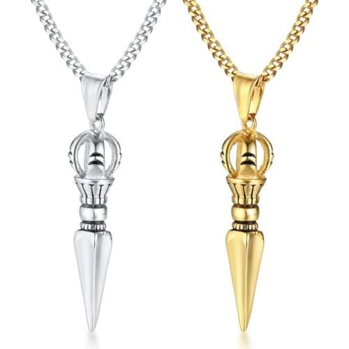 Stainless Steel Gold Vintage Magic Wand Pendant Necklace Fashion Men Jewelry Gift For Him with Chain