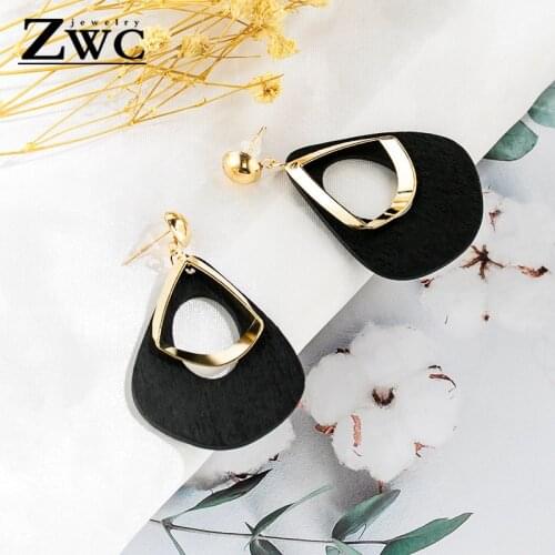 ZWC Vintage Fashion Water Droplets Wooden Drop Earrings for Women Wedding Temperament Simple Square Metal Earrings Jewelry Gifts