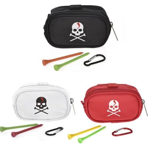 Mini GOLF Ball Bag with 2 Tees Holder Storage Pouch Portable Skull GOLF Handbag Clutch Bag Zipper Carabiner Waist Pack Sports