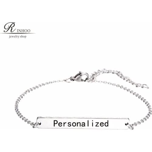 Rinhoo Long Bar Personalized Bracelet Custom Bracelet For Women Stainless Steel Sided Personalized Engraved Name Jewelry Gift