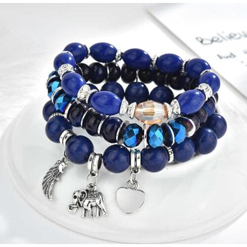 Fashion new wing peach heart elephant tassel multi layer Bracelet womens bracelet pearlescent ice crack hand ornament