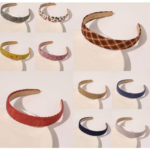 Vintage Plaid Floral Corduroy Headbands Flower Fall Hairbands Elegant Match Head Hoop Women Tiara Head Band Headwrap Accessories