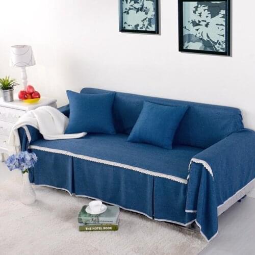 1/2/3/4-seater Sofa Cover for Living Room Solid Color Lace Edge Sofa Towel All-inclusive Dust Couch Cover Solid Slipcover