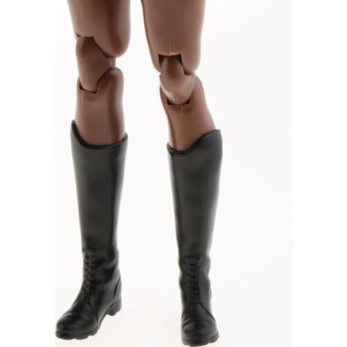1 Pair Rubber 1/6 Scale Womens Black Long Boots Shoes for 12 Inch Action Figure Dolls Model Accs