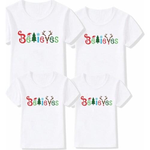 1PC Funny Family Christmas Matching Clothes Believes Christams Loading White Short Sleeve T-shirt Family Look New Year Tees Tops