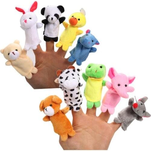10PCS Finger Puppets Cute Cartoon Biological Animal Finger Puppet Plush Toys Child Baby Favor Dolls Boys Girls