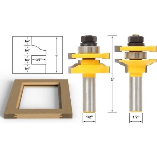 2pcs/lot Rail & Stile Router Bits - Matched 2 Bit Standard Ogee 12.7mm shank