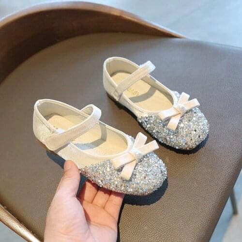 2021 ChildrenS Fashion Sequin Bow Baby Dress Pu Leather Shoes For Kids Girls Party Princess Shoes 1 2 3 5 6 7 8 9 10 11 12 Year