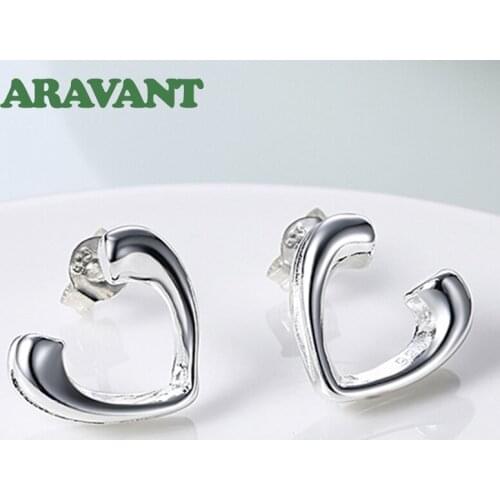 925 Silver Jewelry Fashion Cute Hollow Heart Stud Earrings For Women Silver Jewelry Brincos