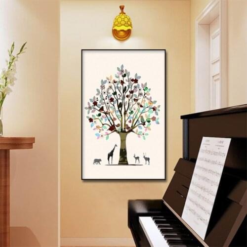 Abstract elk flower and bird combination Canvas Poster Wall Art Print Modern Painting Nordic Kid Bedroom Decoration Picture