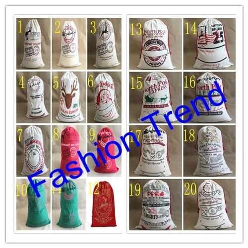 10pcs/lot free shipping 20 styles mixed santa sack personalized santa sack canvas santa sack christmas drawstring gift bag